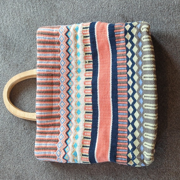 J. Jill woven cotton tote with wood handles - Picture 1 of 8